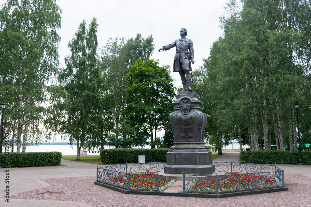 Petrozavodsk. Sculpture of Peter the great on Petrovsky square
