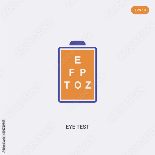2 color Eye test concept vector icon. isolated two color Eye test vector sign symbol designed with blue and orange colors can be use for web, mobile and logo. eps 10.
