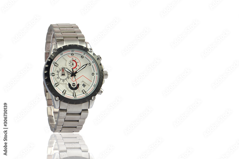 Men's wrist metal watch on white background Men's wrist metal watch on white background