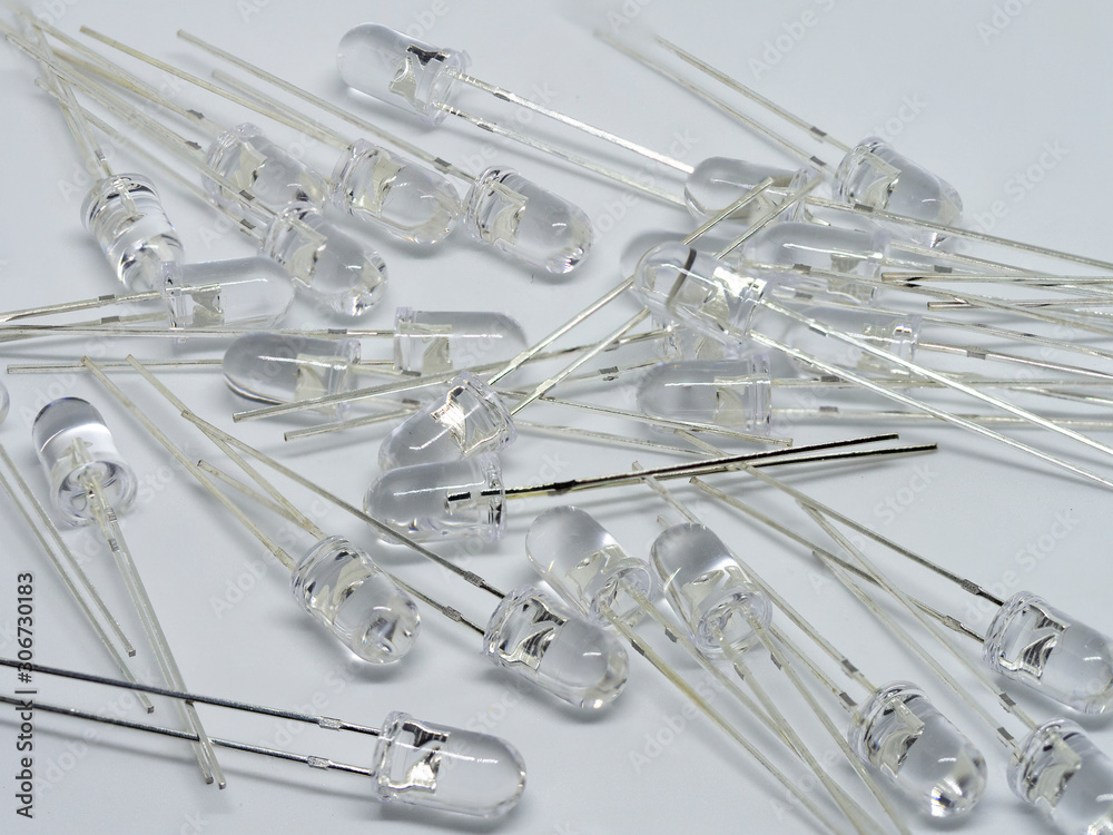 close up macro real electronic leds on white background close up macro real electronic leds on white background