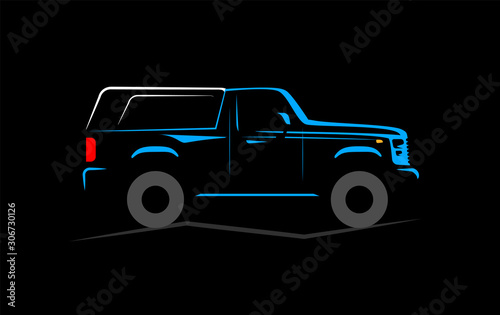 offroad car rides over bumps in the dark with spotlights