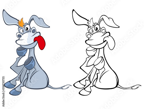 Vector Illustration of a Cute Cartoon Character Burro for you Design and Computer Game. Coloring Book Outline Set 
