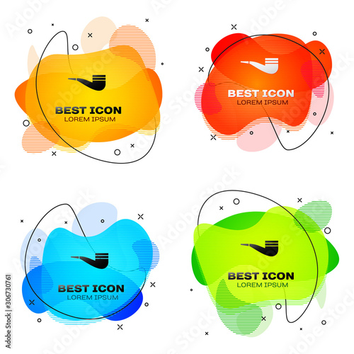 Black Smoking pipe with smoke icon isolated on white background. Tobacco pipe. Set abstract banner with liquid shapes. Vector Illustration