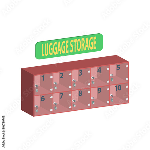 Luggage storage, transparent cells in the storage room in the supermarket.3d vector illustration and isometric view.