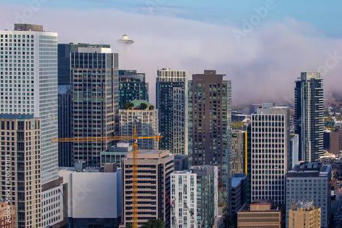 Dense fog over Seattle downtown © Oksana Perkins