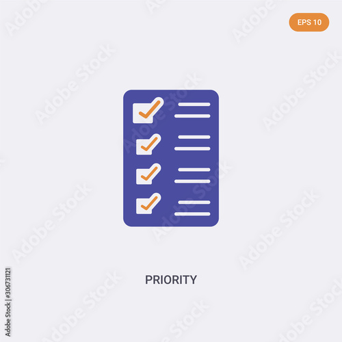 2 color Priority concept vector icon. isolated two color Priority vector sign symbol designed with blue and orange colors can be use for web, mobile and logo. eps 10. © Rufana