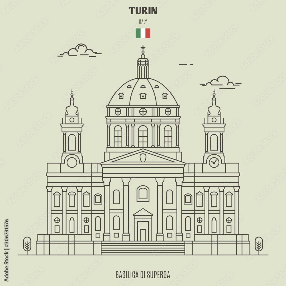 Basilica di Superga in Turin, Italy. Landmark icon