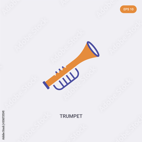 2 color trumpet concept vector icon. isolated two color trumpet vector sign symbol designed with blue and orange colors can be use for web, mobile and logo. eps 10.