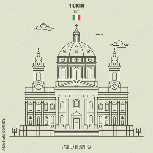 Basilica di Superga in Turin, Italy. Landmark icon