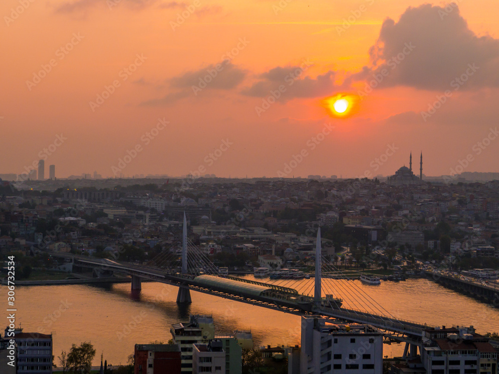 Sunset aerial view of Istanbul, Turkey