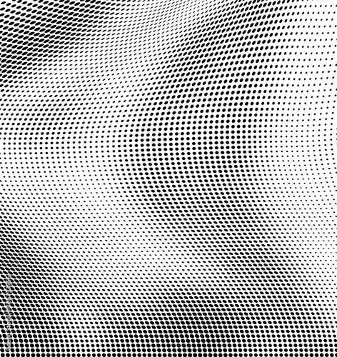 Abstract wave of halftone texture. Chaotic background of black dots on a white field. Template for printing on wrapping paper