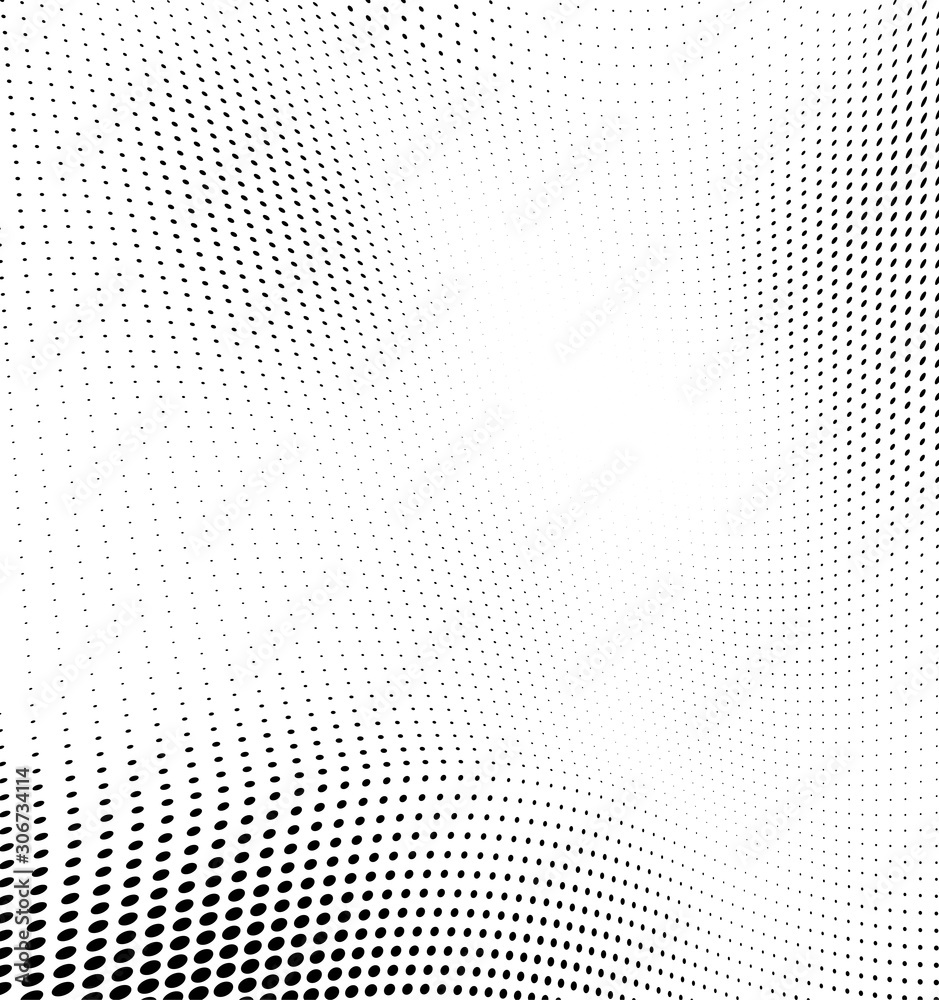Abstract wave of halftone texture. Chaotic background of black dots on a white field. Template for printing on wrapping paper Abstract wave of halftone texture. Chaotic background of black dots on a white field. Template for printing on wrapping paper