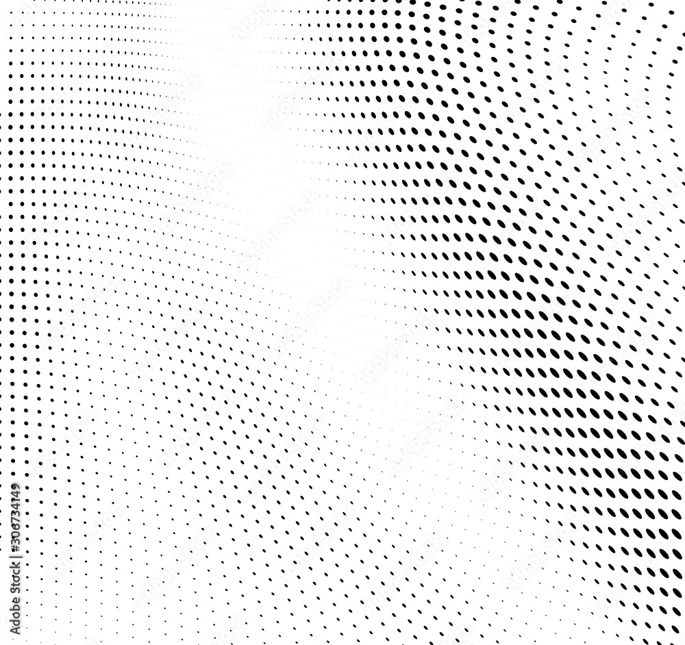 Abstract wave of halftone texture. Chaotic background of black dots on a white field. Template for printing on wrapping paper Abstract wave of halftone texture. Chaotic background of black dots on a white field. Template for printing on wrapping paper