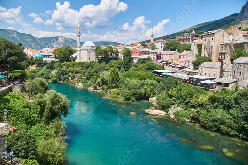 Panorama of the city of Mostar from the Old Bridge. © vlad
