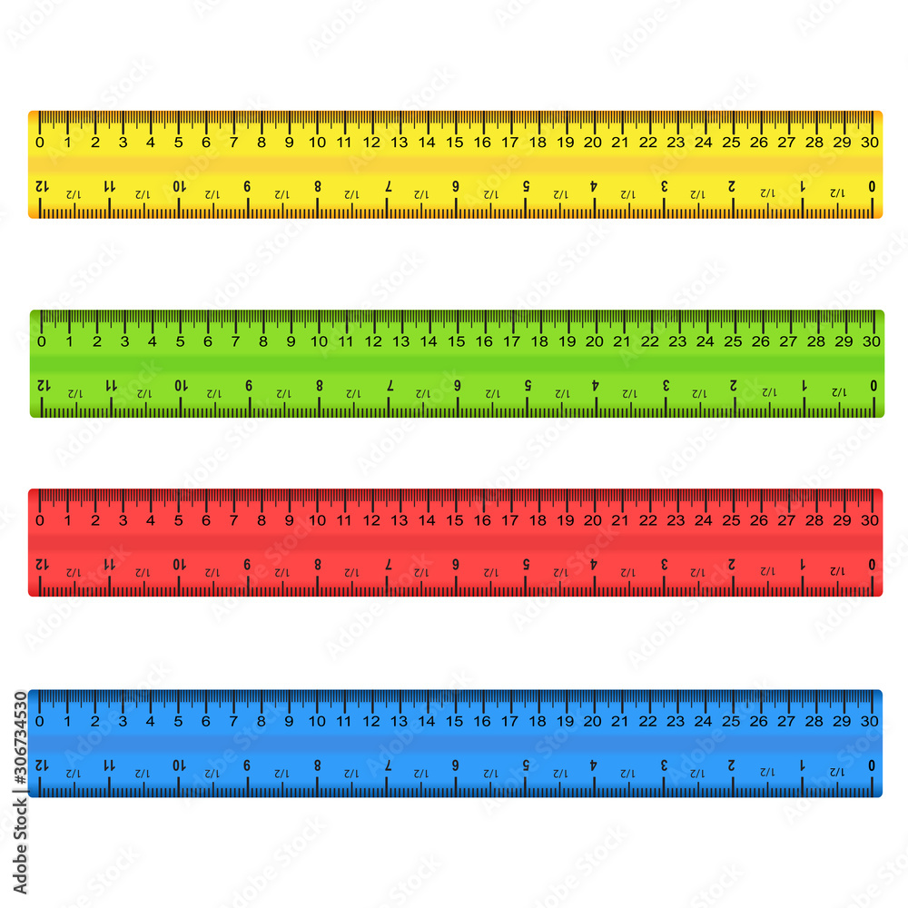 Inch and metric rulers set. Centimeters and inches measuring scale cm  metrics indicator. Precision measurement centimeter icon tools of measure  size indication ruler tools. Stock Vector