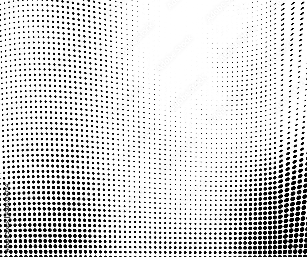 Abstract wave of halftone texture. Chaotic background of black dots on a white field. Template for printing on wrapping paper Abstract wave of halftone texture. Chaotic background of black dots on a white field. Template for printing on wrapping paper