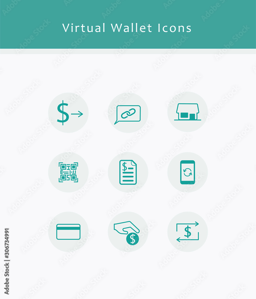 virtual wallet, icons, money, send, pay, reloads, transfers, qr, code virtual wallet, icons, money, send, pay, reloads, transfers, qr, code