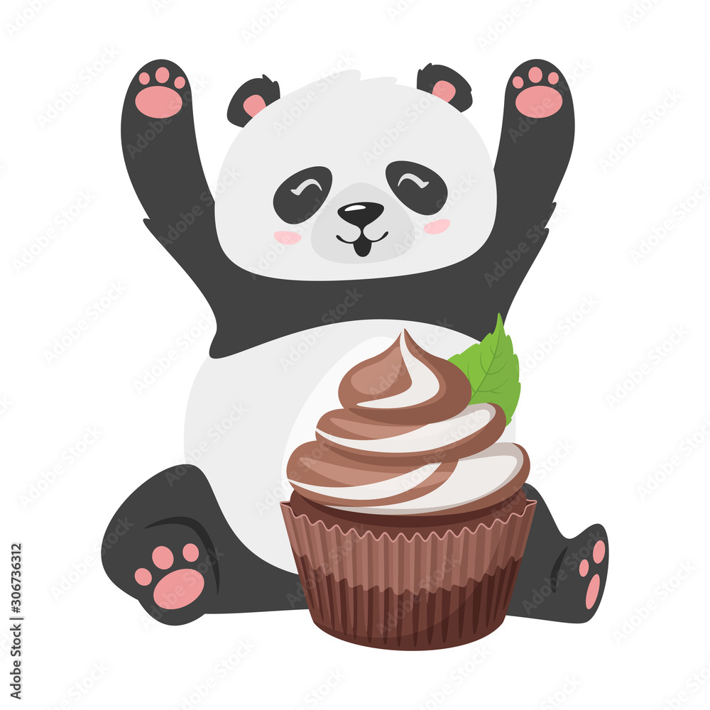 Cute panda with chocolate cupcake Cute panda with chocolate cupcake