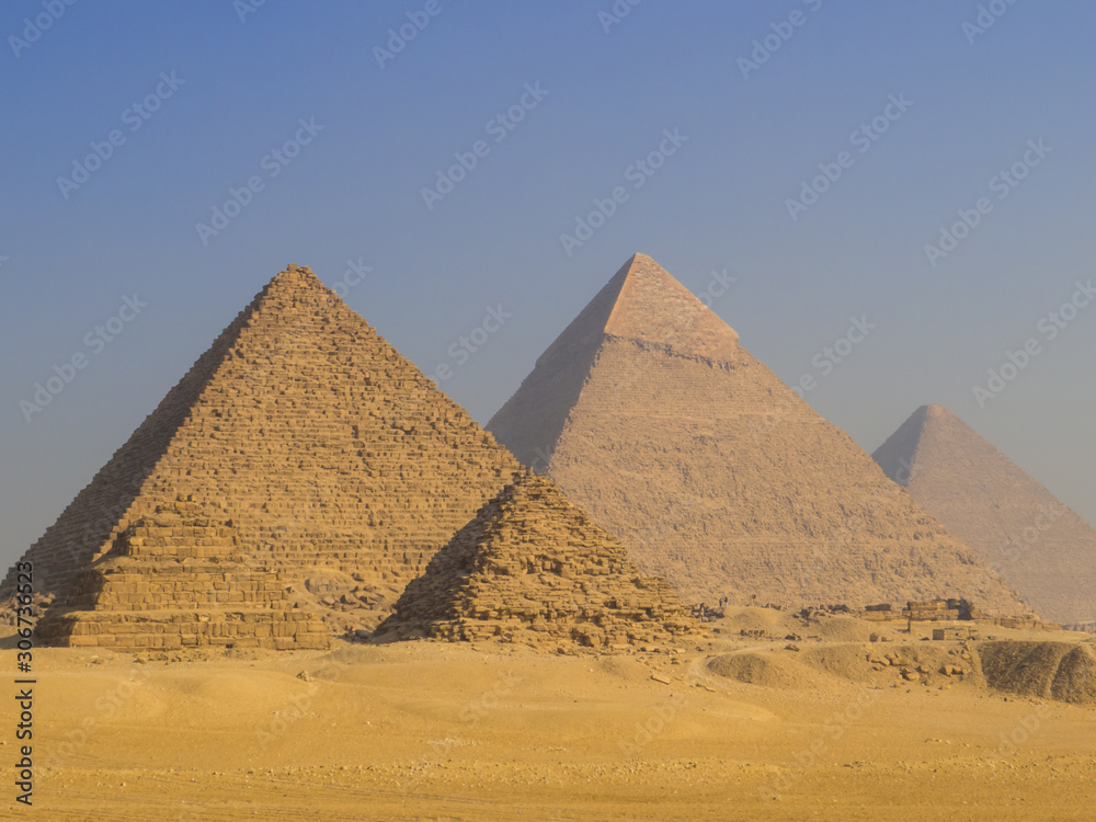 View of the Pyramids of Giza. In Cairo, Egypt View of the Pyramids of Giza. In Cairo, Egypt
