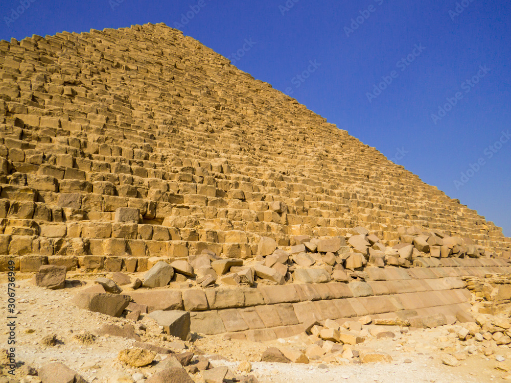 View of the Pyramid of Menkaure on the Giza necropolis. In Cairo, Egypt