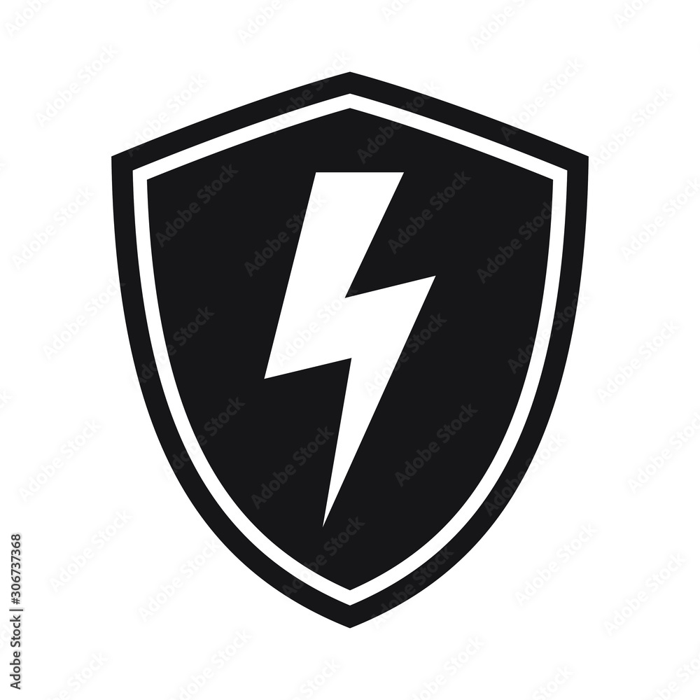Shield and lightning icon. Bolt vector sign shield. Shield and lightning icon. Bolt vector sign shield.