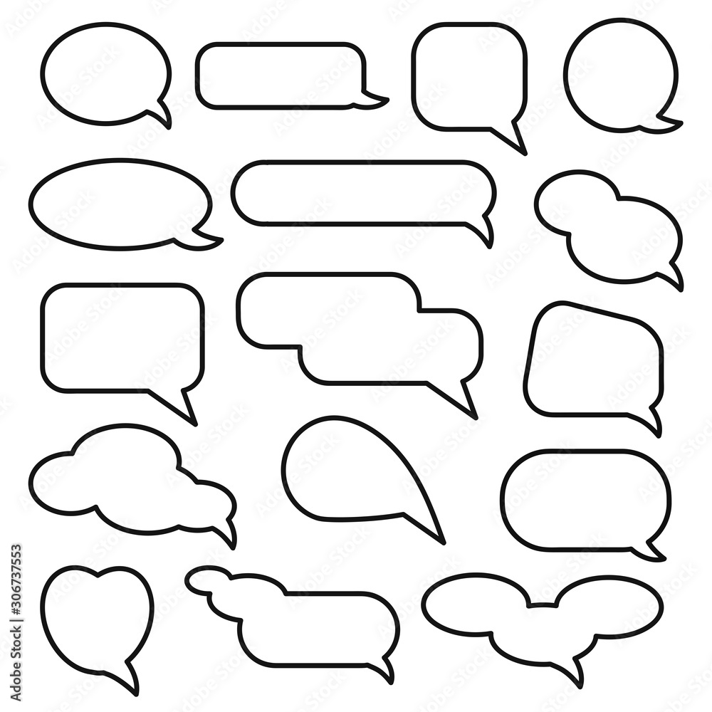 Fototapeta premium Big set of speech bubbles for your design on white in cartoon style, stock vector illustration