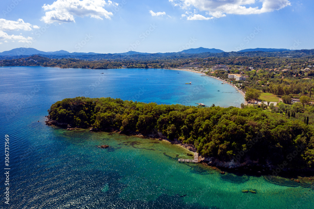 Aerial view on Dassia on Corfu island in Greece
