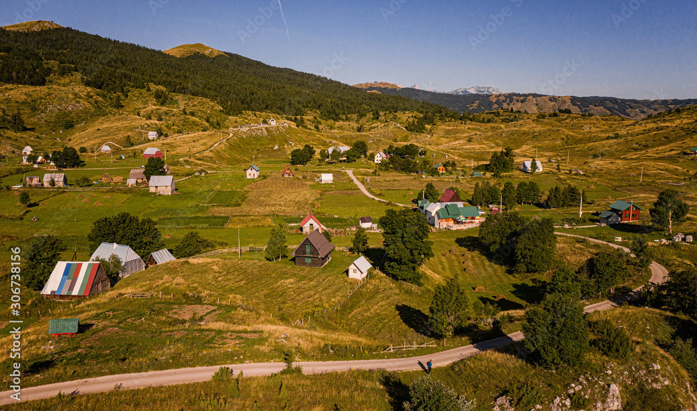 Aerial view on the houses of Nedajno, Montenegro