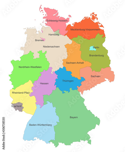 Carte d'Allemagne avec représentation des différents états fédérés