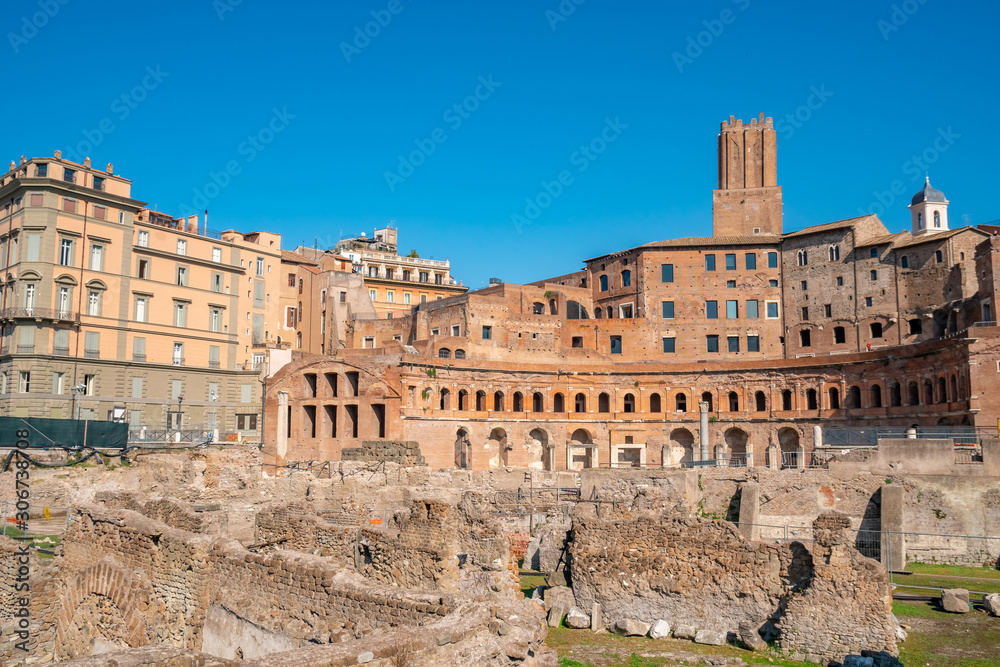 Ancient Trajan's Market, ruins in Via dei Fori Imperiali, Rome, Italy