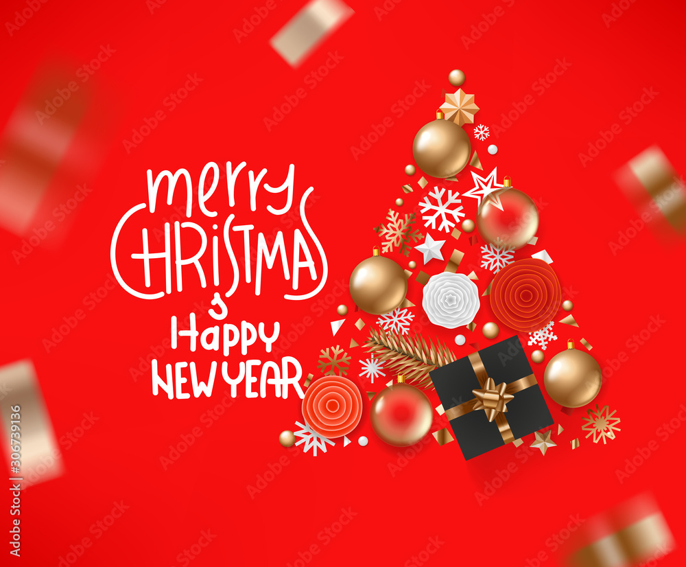 Merry Christmas and Happy new 2020 year greeting card. Vector illustration