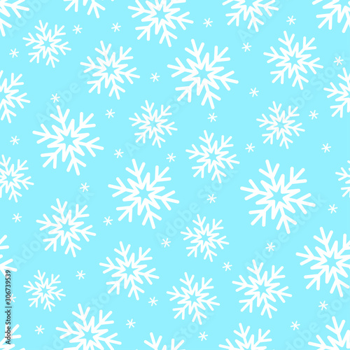Snowflakes on blue seamless vector pattern