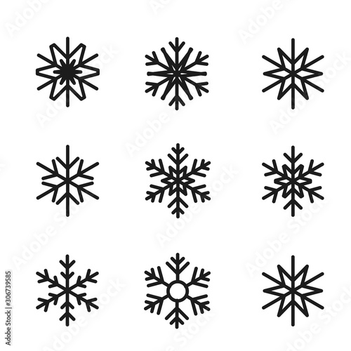 Different silhouettes of winter snowflakes vector clipart