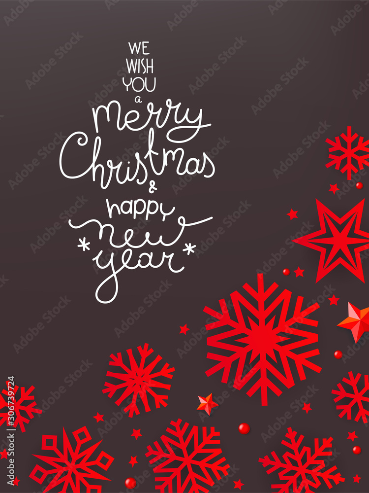 Winter holidays red greeting card with snowflakes Winter holidays red greeting card with snowflakes