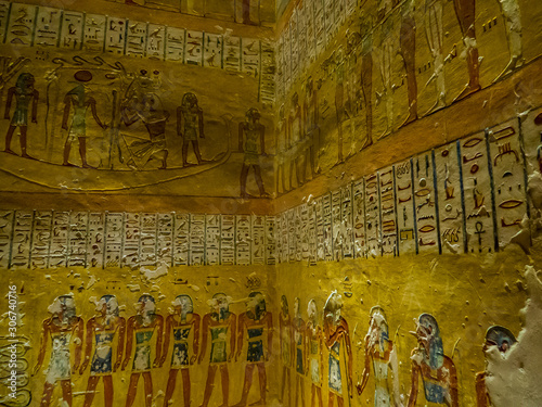 Hieroglyphics in the Tomb of King Ramses IV, Valley of the Kings, Luxor, Egypt photo