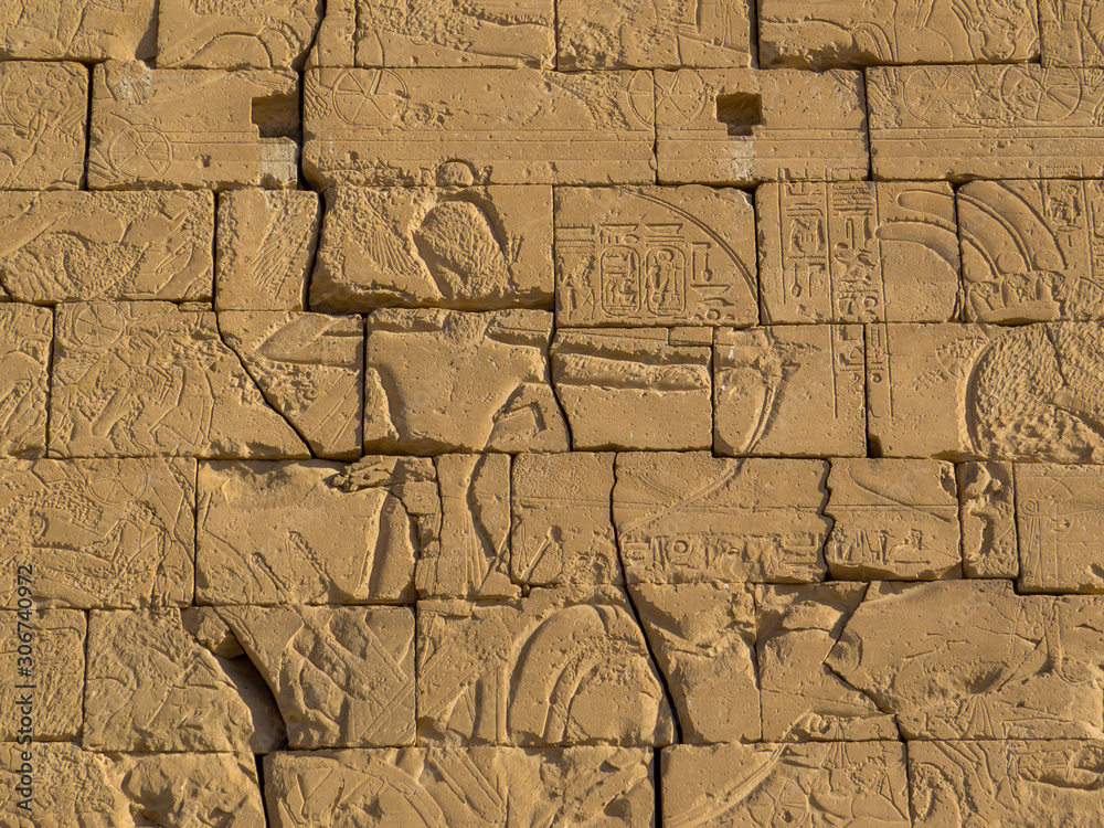 Hieroglyphics in the Ramesseum Temple in Luxor, Egypt