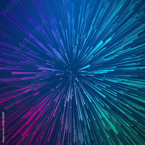 Abstract circular speed background. Centric motion of star trails. Starburst dynamic lines or rays. 3D rendering.