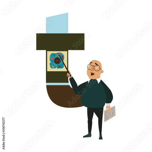 biology teacher stands near the blackboard and explains the topic of the lesson, teacher in the lesson, vector illustration