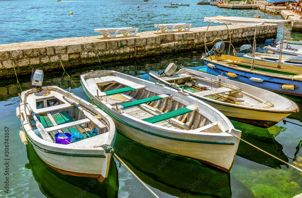 Moored boats in Perast