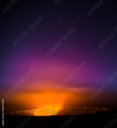 Caldera of Hawaiian volcano at night