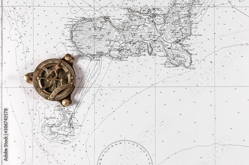 Nautical chart with compass, nautical concept