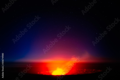 Kilauea Volcano glows under a starry night sky on the Big Island of Hawaii.-Edit-Edit
