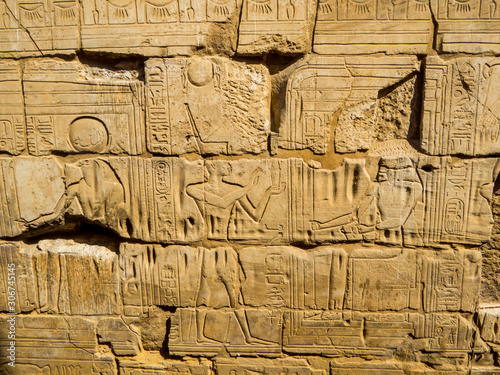 Hieroglyphics in Luxor Temple in Luxor, Egypt