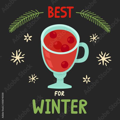 Vector poster with glass of glog on black