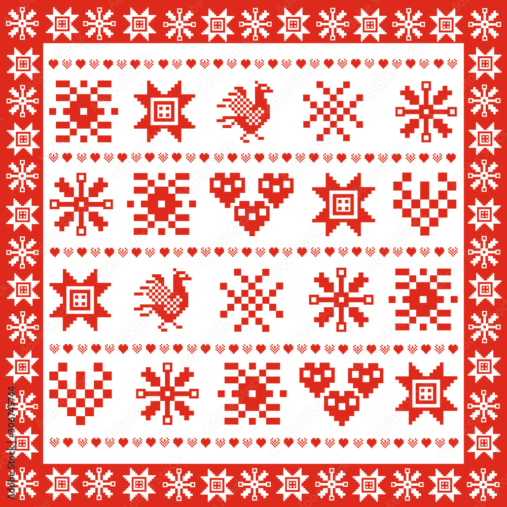 Christmas winter vector seamless red pattern