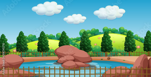 Background scene of park with little pond
