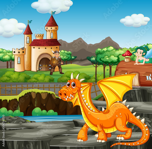 Scene with knight and dragon