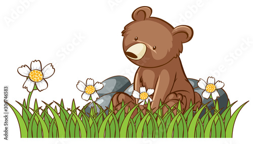 Isolated picture of little bear in garden