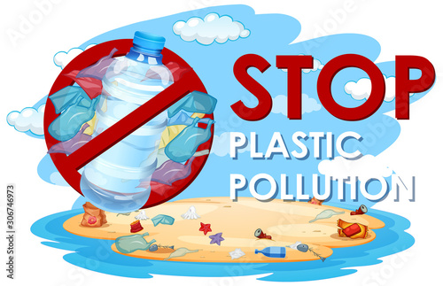 Poster design with plastic bags and bottles