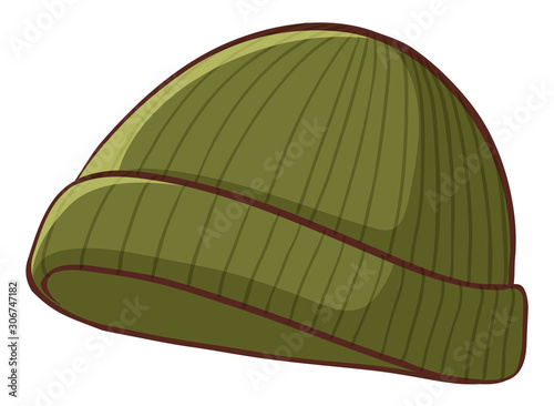 Green winter hat on white background